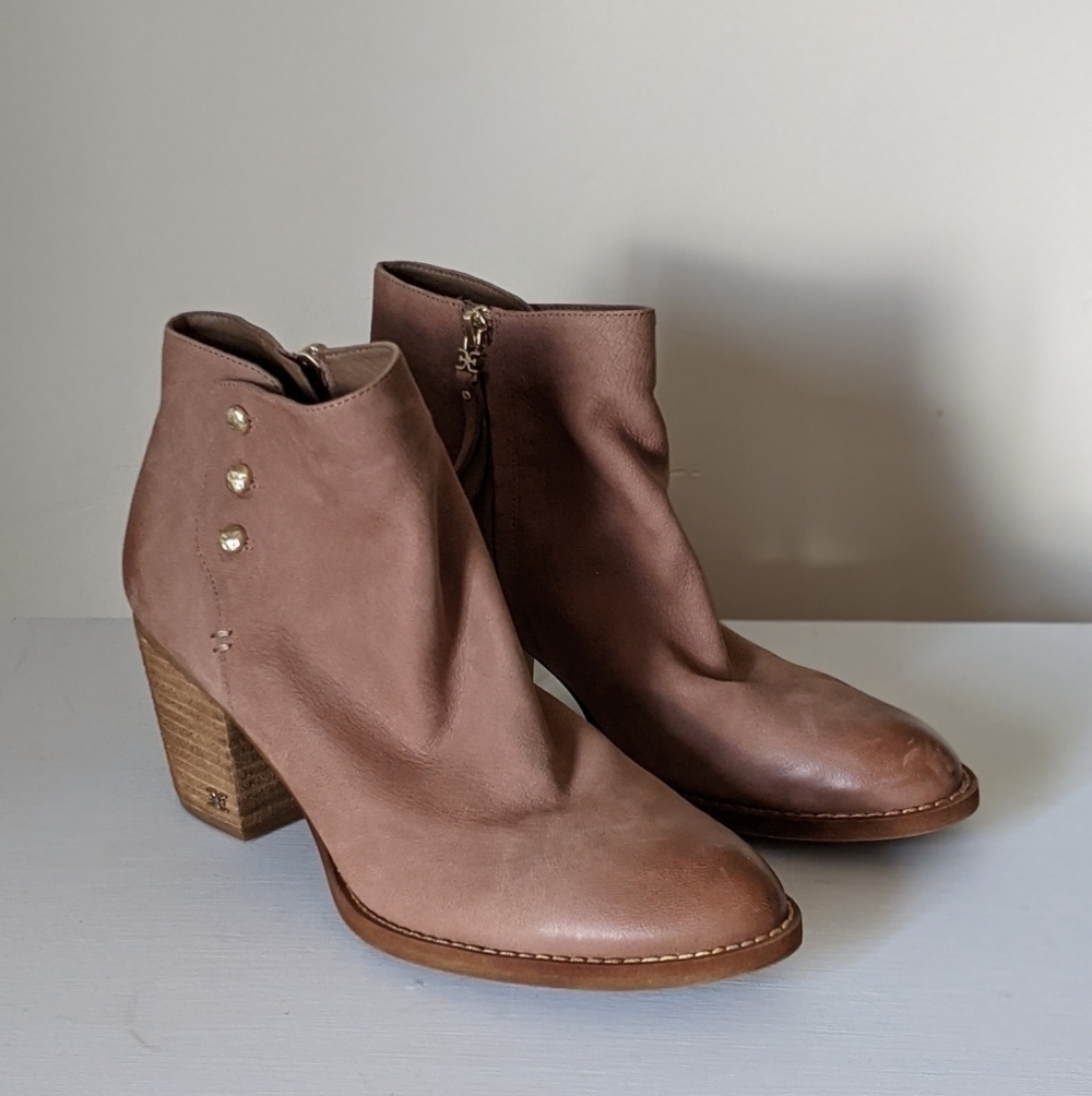 Sam Edelman Mariella Suede Leather Taupe Heeled Ankle Booties - Size 9.5